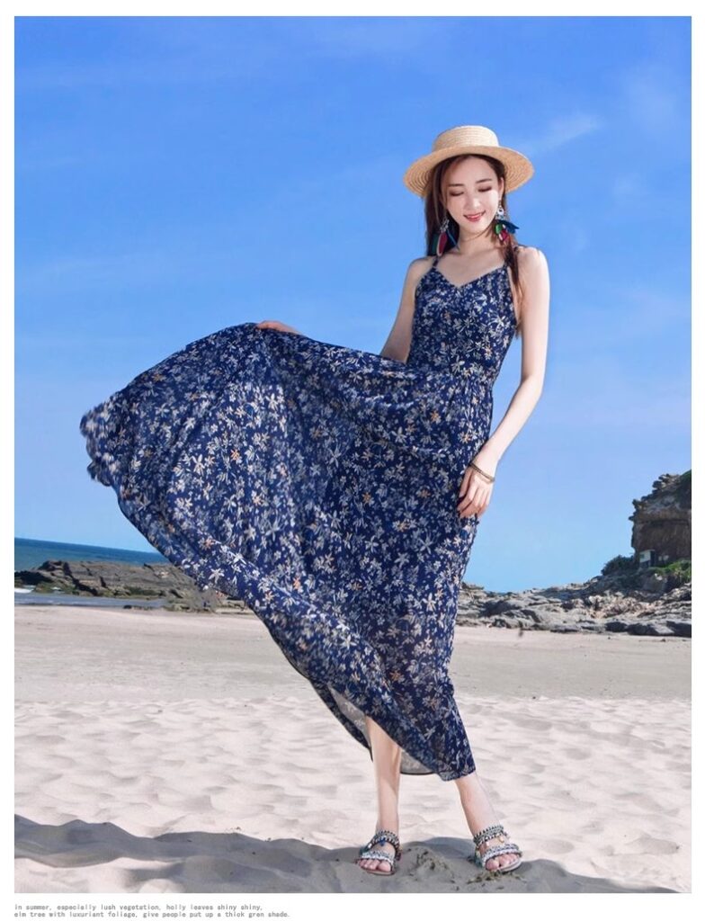 Chiffon floral backless vacation beach skirt