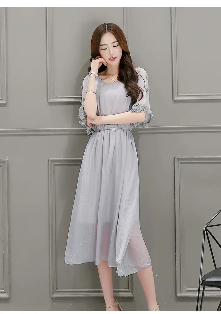 Korean oversized slim fit short sleeved chiffon dress