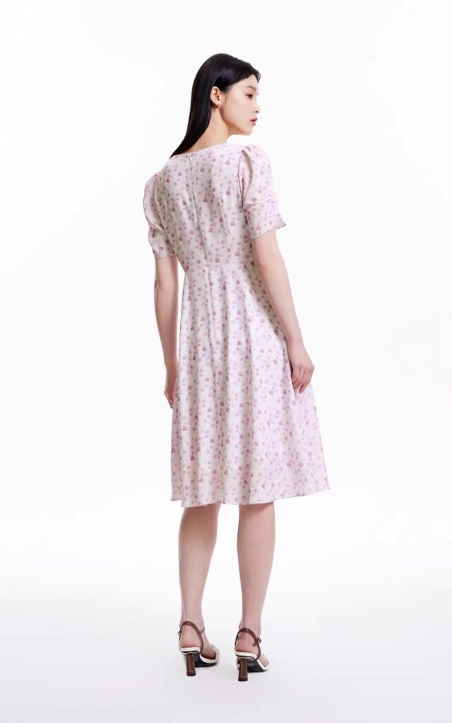 V-neck floral print bubble short sleeved French floral skirt