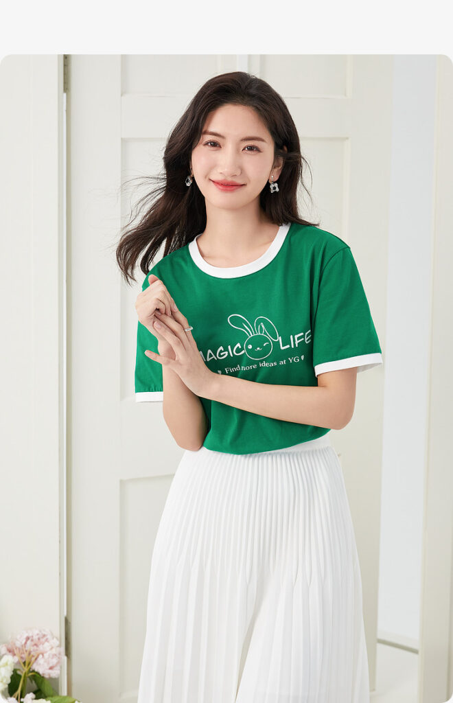Camiseta femenina de manga corta de algodón puro en verano