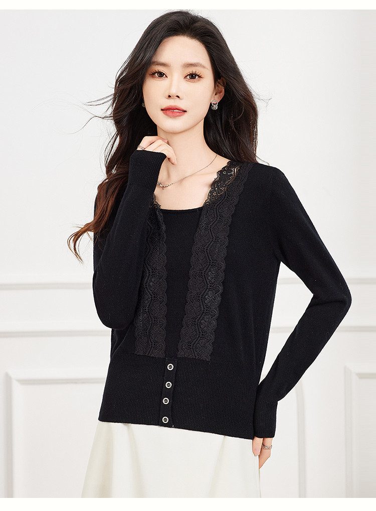 Lace round neck warm knit sweater