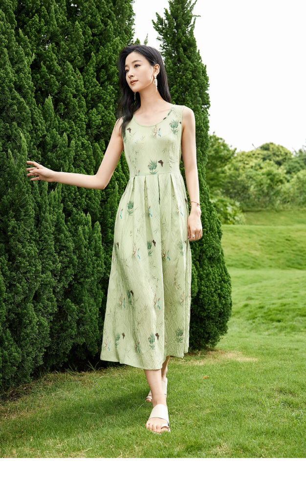 Elegant round neck printed vest dress