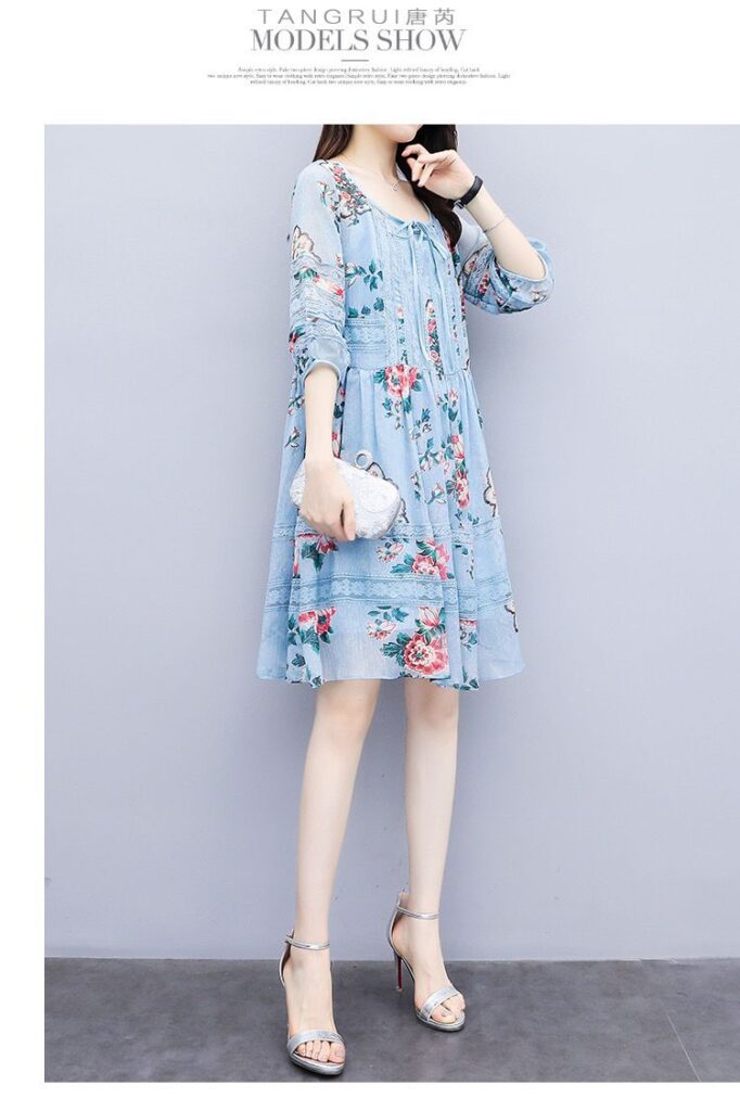 Retro hollow floral chiffon dress