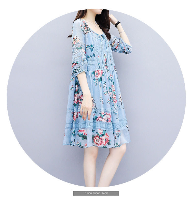 Retro hollow floral chiffon dress