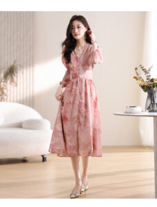 Gentle style waist cinching slimming dress