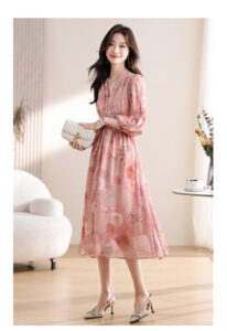 Gentle style waist cinching slimming dress