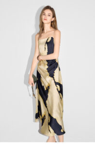 Summer new artistic printed pleated camisole dress