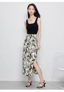 Leisure ink wash pleated skirt