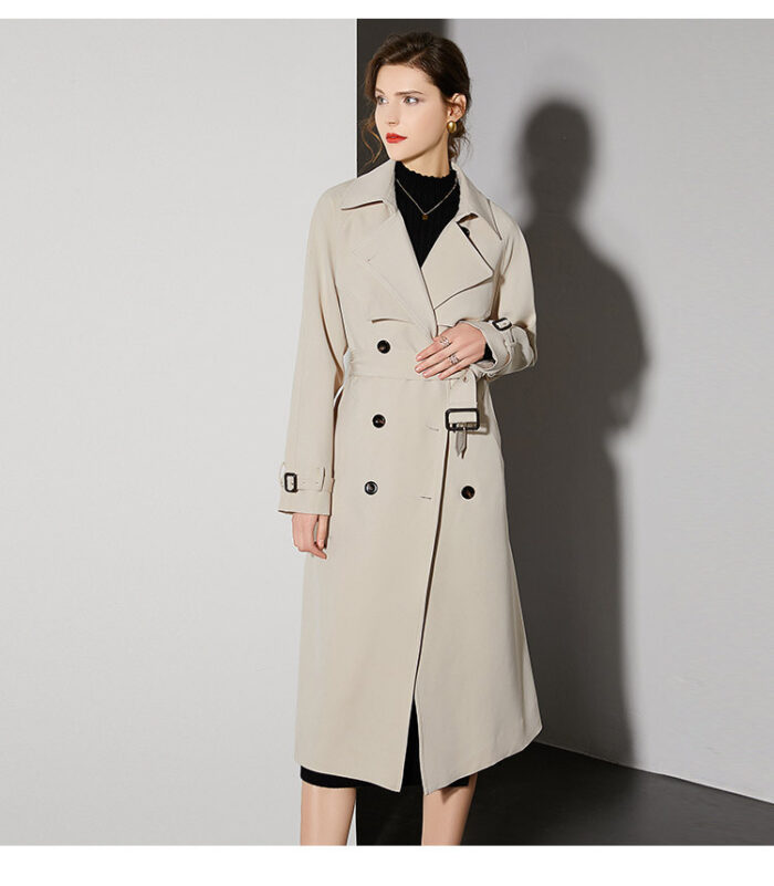 Minette British style fashionable trench coat for women with high-end feel, double breasted long sleeved slim fit coat jacket