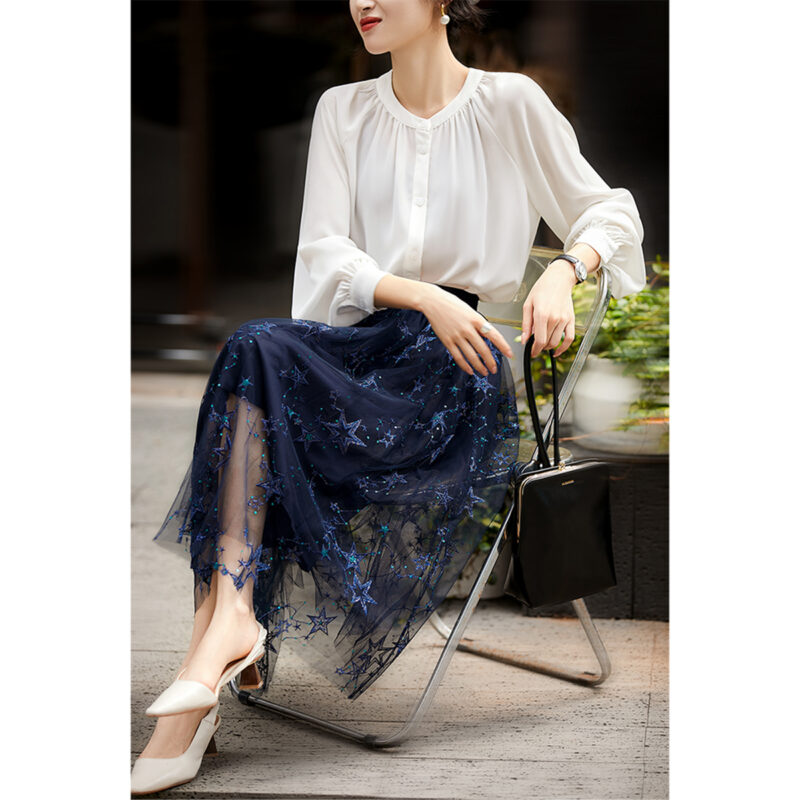 Dreamy Starry Sky Mesh Slimming Skirt