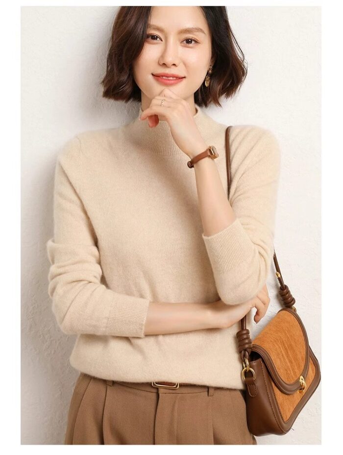 Half high neck sweater knitted sweater