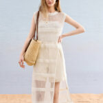 Biselena French vacation style hollow knitted dress