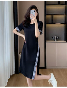 Casual short sleeved slit design high-end temperament dress