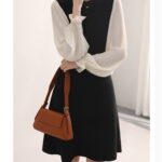 Yangtze yarn fake two-piece spliced small black dress, light luxury knitted dress