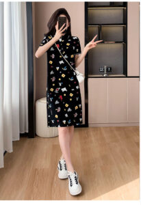 Printed summer mid length polo collar dress