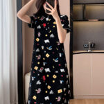 Printed summer mid length polo collar dress